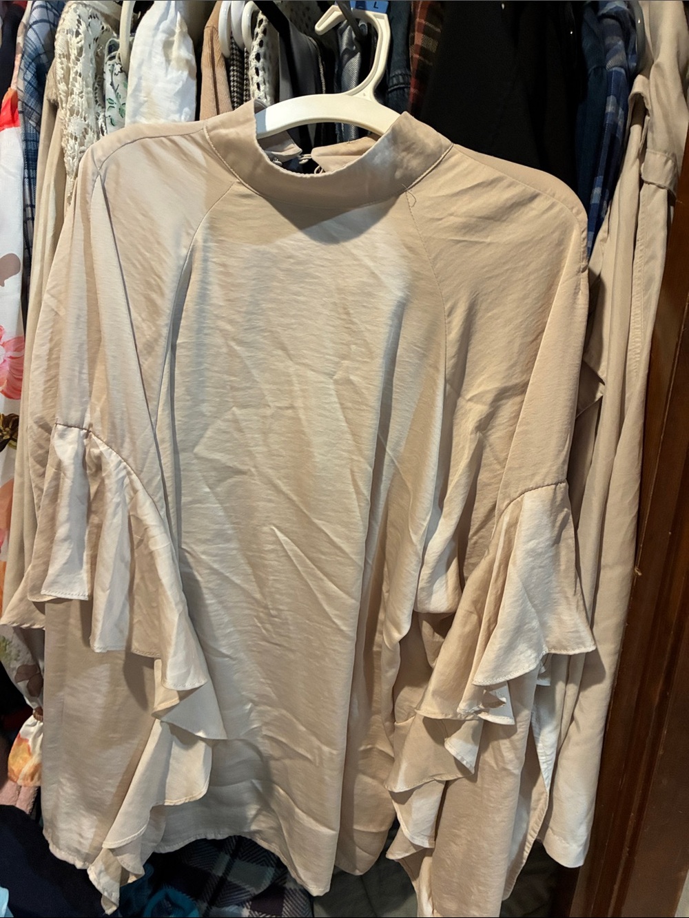 H&M Cream Ruffle Sleeve High Neck Blouse